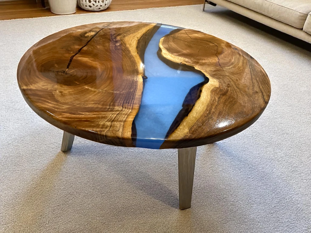 Modern River Resin Coffee Table – Acacia Wood Home Decor
